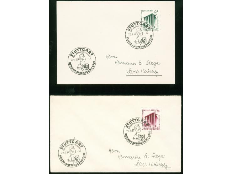 1939, Reichsgartenschau 6 Pfg. und 15 Pfg. je mit Ersttagssonderstempel auf Karte bzw. Brief an Sieger, Lorch