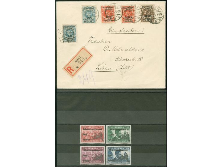 1923, Kompletter Satz mit fünf Werten bis 400 M auf 1 L auf Einschreiben MEMEL **C 12/2/23 nach Libau mit rs. Ankunftsstempel