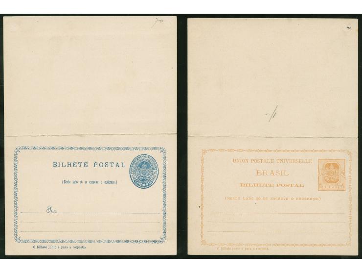 1880, 10 mint postal stationery cards including two different 80 Reis orange, plus 4 answering cards, all unused, fine.
