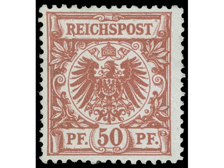 50 Pfg. feuerrot im verbreiterten Format, farbfrisch und gut gezähnt, ungebraucht ohne Gummi, kleine helle Stelle. Signiert P