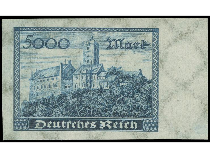 1923, Wartburg, 5000 M., breitrandig ungezähntes rechtes Randstück, ungebraucht. Private Signatur im Bogenrand.