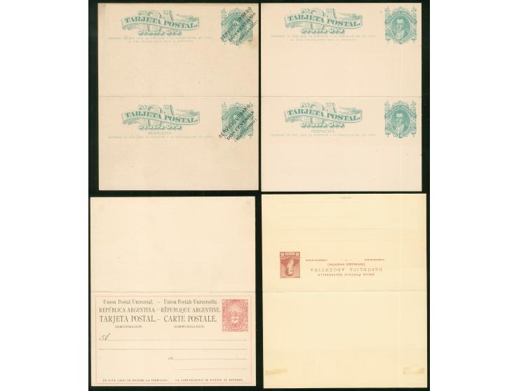 1878/1900, postal stationery: 15 postcards and 4 answering cards including 2+2 C green overprinted ‘Servicio Urbano’ unsepara