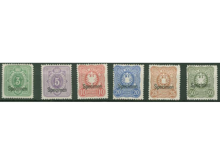 1880, 3-50 Pfg. mit Aufdruck "Specimen", ungebraucht