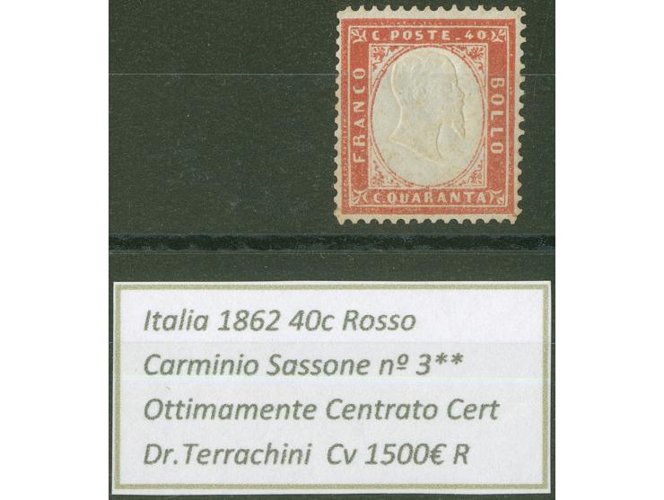 1862, 40 c. rose-carmine, unused, good perforation, fine and fresh, signed und certificate Terrachini (2009) (Sass. 1.700€) (