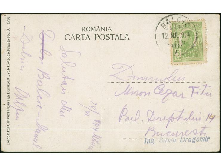 1914, "BALCIC" occupation of Bulgaria, 5 bani green on postcard "Romania Noua Balcic" to Bukarest, fine.
