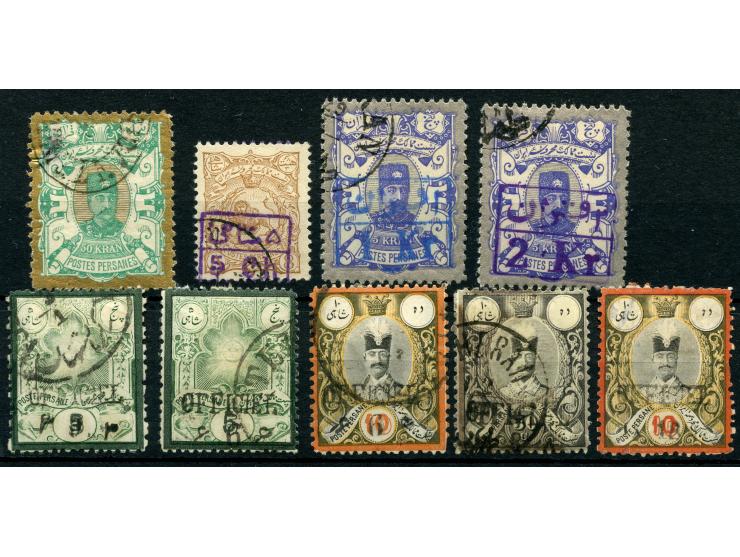 1886/97, Official overprinted set of five up to 18 ch. on 10 sh, all clear cancelled, plus four used stamps 1894-97, fine
