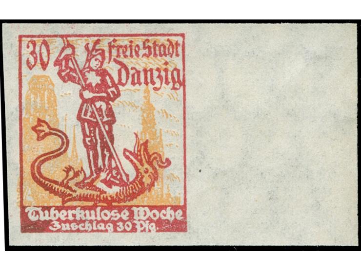 Tuberkulose 30 Pfg., Probedruck in rosakarmin/gelblichorange, ungezähnt, postfrisch, tadellos, unsigniert