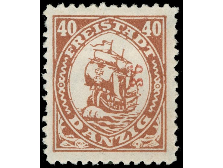 1921, Kogge 40 Pfg., Essay mit Inschrift “FREISTADT” in rötlichbraun, ohne Netzunterdruck, auf Wasserzeichenpapier, ungummier