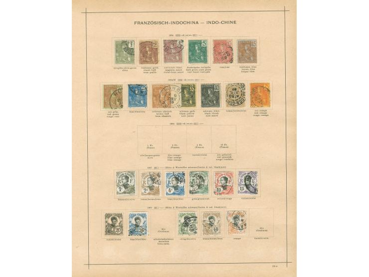 1889/1931, collection on old album leaves, starting 1889 "INDO-CHINE 89/5/R D" black surcharge on 35 c. unused signed Schl., 