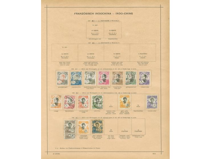 1889/1931, collection on old album leaves, starting 1889 "INDO-CHINE 89/5/R D" black surcharge on 35 c. unused signed Schl., 