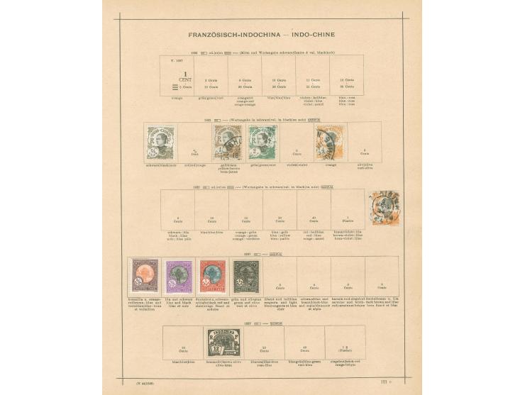 1889/1931, collection on old album leaves, starting 1889 "INDO-CHINE 89/5/R D" black surcharge on 35 c. unused signed Schl., 