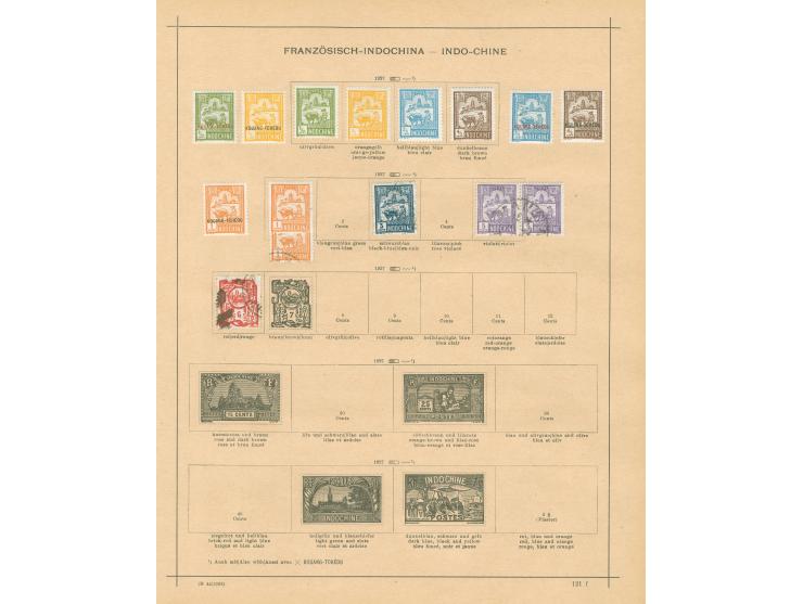 1889/1931, collection on old album leaves, starting 1889 "INDO-CHINE 89/5/R D" black surcharge on 35 c. unused signed Schl., 