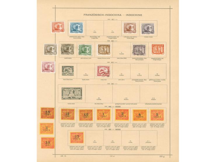 1889/1931, collection on old album leaves, starting 1889 "INDO-CHINE 89/5/R D" black surcharge on 35 c. unused signed Schl., 