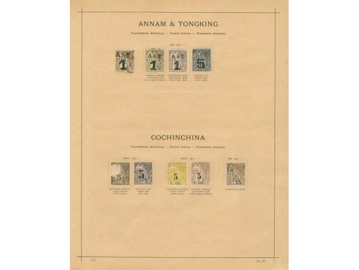 1889/1931, collection on old album leaves, starting 1889 "INDO-CHINE 89/5/R D" black surcharge on 35 c. unused signed Schl., 
