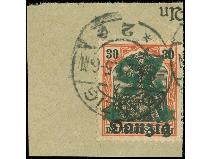 1920, Germania 25 auf 30 Pfg. mit kopfstehendem Aufdruck, sauber gestempelte auf Briefstück. Signiert Stoye BPP und Fotobefun