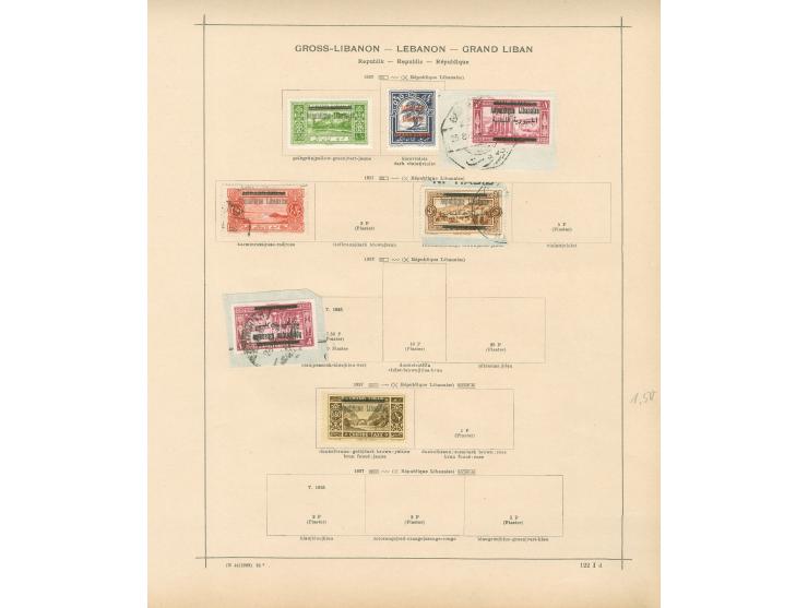1924/40, Syria &amp; Lebanon collection on old album leaves, starting french surcharge issues, air mails and postage due, few
