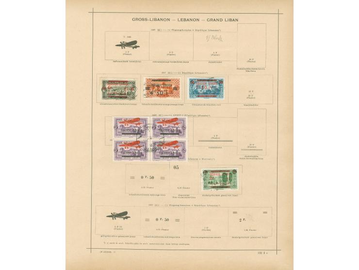 1924/40, Syria &amp; Lebanon collection on old album leaves, starting french surcharge issues, air mails and postage due, few