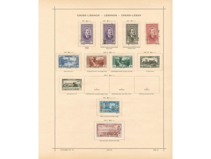 1924/40, Syria &amp; Lebanon collection on old album leaves, starting french surcharge issues, air mails and postage due, few