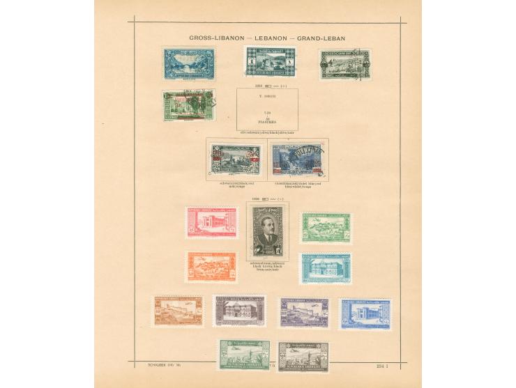 1924/40, Syria &amp; Lebanon collection on old album leaves, starting french surcharge issues, air mails and postage due, few
