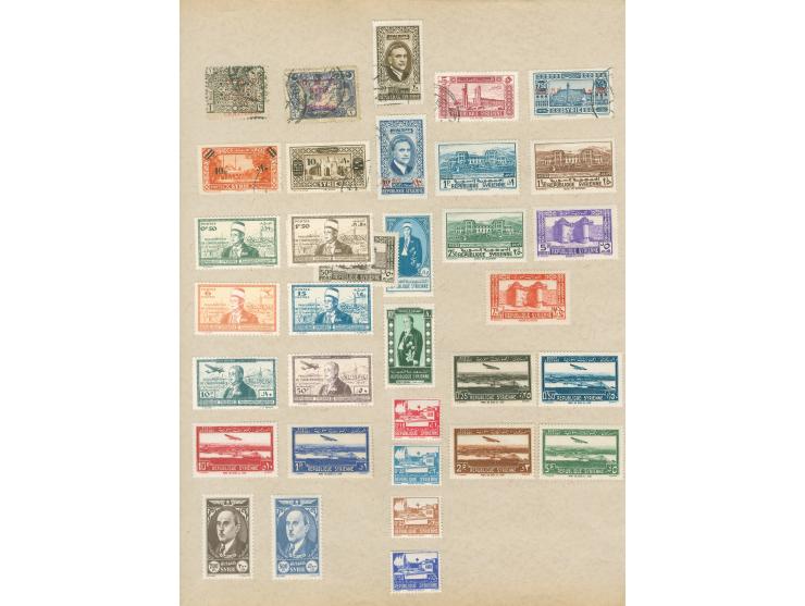 1924/40, Syria &amp; Lebanon collection on old album leaves, starting french surcharge issues, air mails and postage due, few