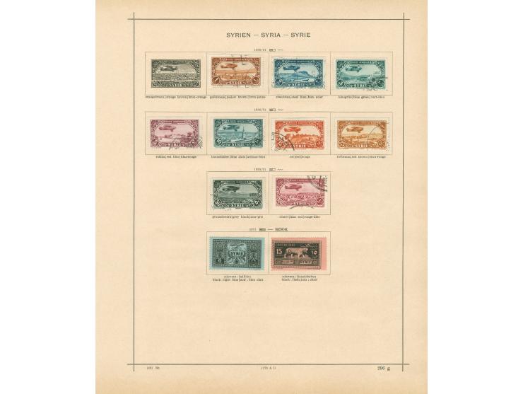 1924/40, Syria &amp; Lebanon collection on old album leaves, starting french surcharge issues, air mails and postage due, few