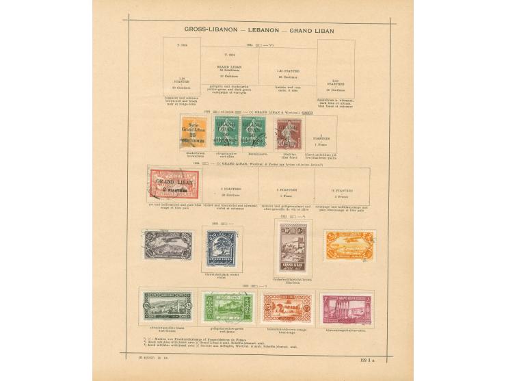 1924/40, Syria &amp; Lebanon collection on old album leaves, starting french surcharge issues, air mails and postage due, few