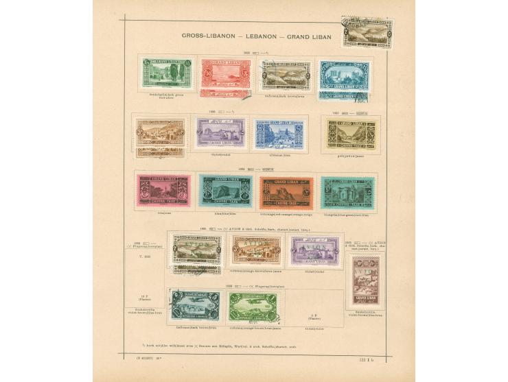 1924/40, Syria &amp; Lebanon collection on old album leaves, starting french surcharge issues, air mails and postage due, few