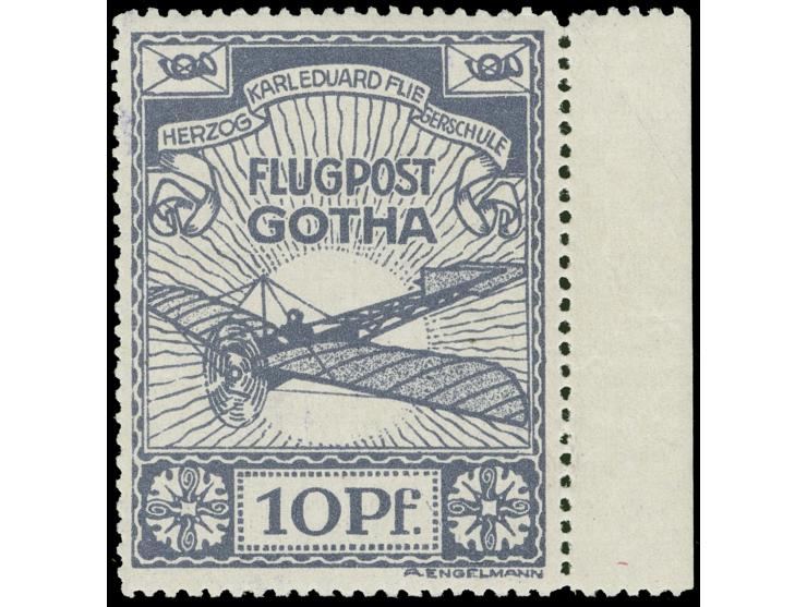 1912, Flugpost Gotha 10 Pfg. violettblau, sauber ungebraucht, private Signatur