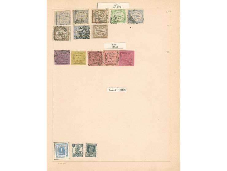1878/1930, &nbsp;Bhopal, Bamra and Alwar, collection on two old time album leaves, mainly used, clear cancellations, paper an