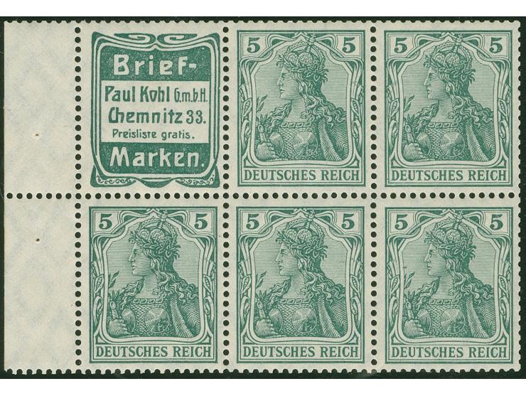 1911/12, Heftchenblatt-Reklame 10 + 5 Pfg. dunkelgrün, durchgezähnter Bogenrand, übliche Heftchenzähnung, ungebraucht, zwisch