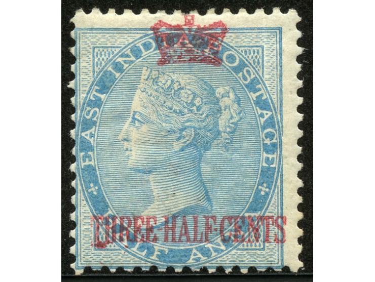 1867, QV 1½ c. on ½ a. blue, unused, variety ‘red spot between T and H’, crease at right, otherwise fine.
