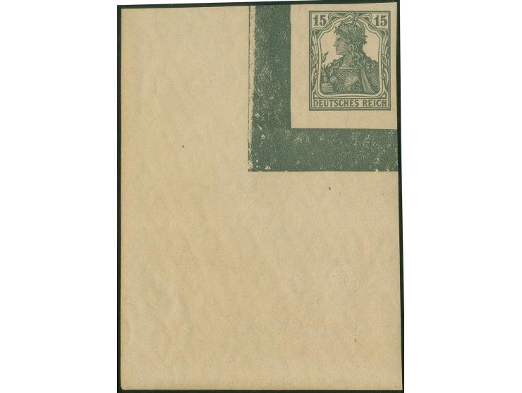 BRITISCHE FÄLSCHUNGEN FÜR DEUTSCHLAND: 1917/18, Germania 15 Pfg. schwarzbläulichviolett, Probedruck, ungezähnt auf gelblichem
