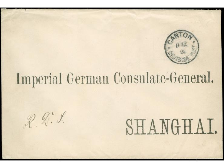 “CANTON DP / 11/12 / 02” klar auf portofreier Reichsdienstsache (handschr. “R.D.S.”) an das deutsche Generalkonsulat in Shang