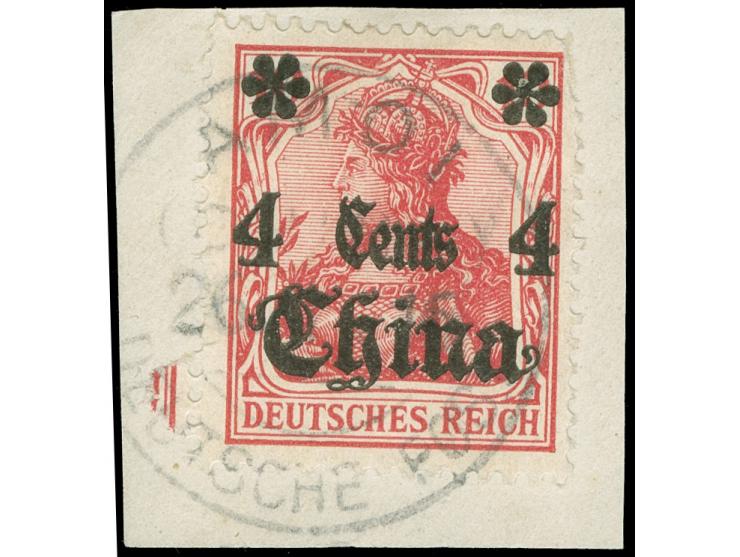 “AMOI DP / 26. … 15.”, EKr. sauber auf Germania 4 C. auf 10 Pfg. auf Briefstück, rechte obere Ecke ausgerissen, doppelt sign.