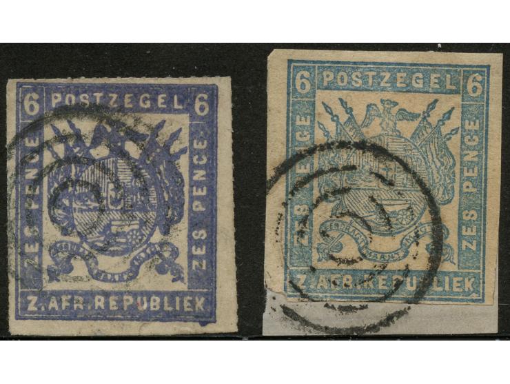 1875-77, Typographed by J.F. Celliers 6 d. blue, thin, semi-pelure paper, target cancelled in black, double signed Thier. Add