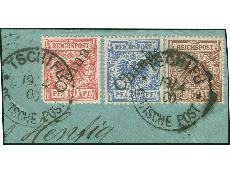 1898, Krone/Adler 50 Pfg. lebhaftrötlichbraun, zusammen mit diagonaler Aufdruck 20 Pfg. und steiler Aufdruck 10 Pfg., sauber 