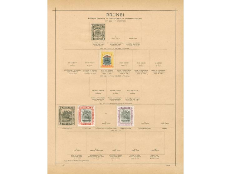 1871/1912, Sarawak &amp; Brunei: collection on 4 album pages, used and unused, early overprints, mainly fine.