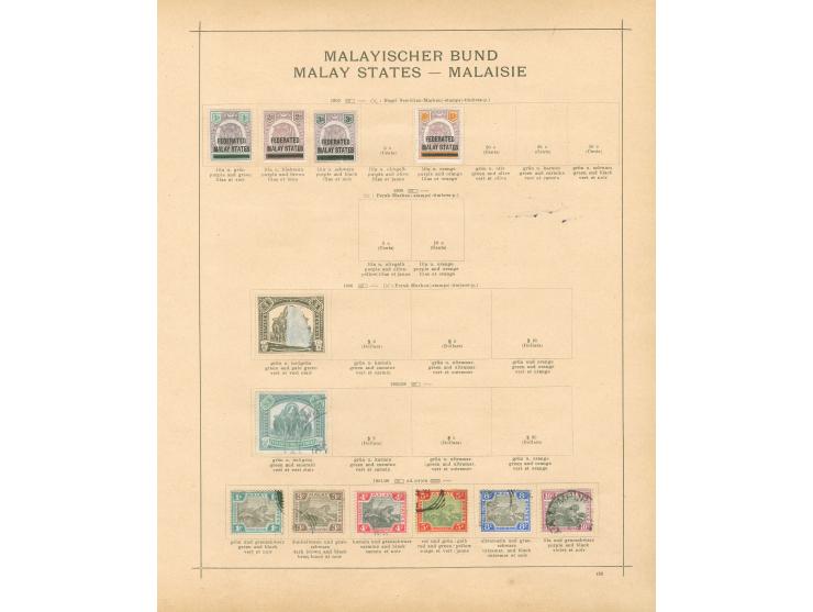 1867/1918, Straits Settlements Malacca Malay States: collection on 7 album pages, used and unused, Bangkok ‘B’ overprint, two
