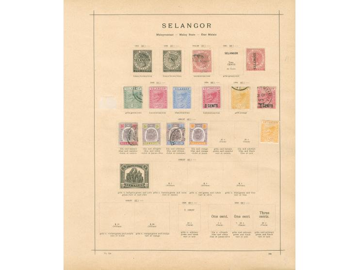 1884/1925, Malay States: Perak, Selangor, Sungei Ujong, Trengganu, collection on 6 album pages, used and unused, Selangor ver