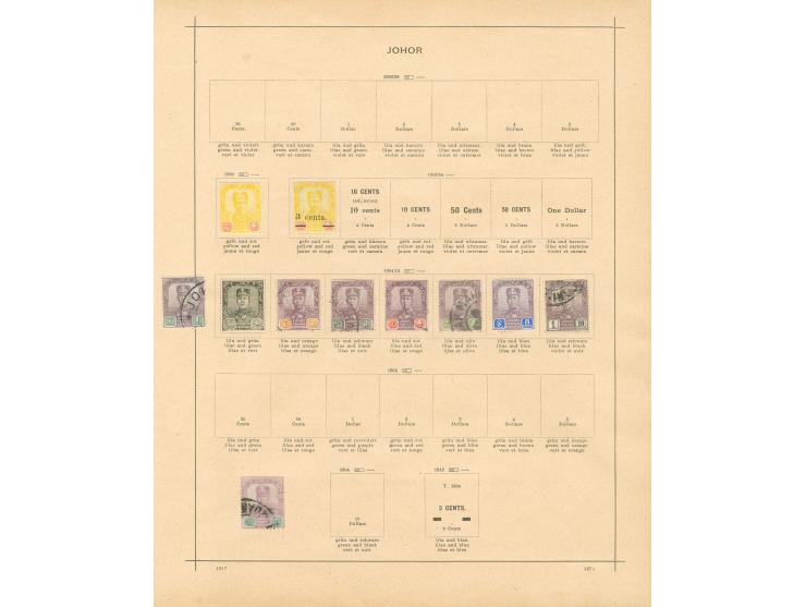 1891/1912, Malay States: Negri Sembilan, Johor, Kedah, Kelantan, collection on 6 album pages, used and unused, 1911 Kelantan 