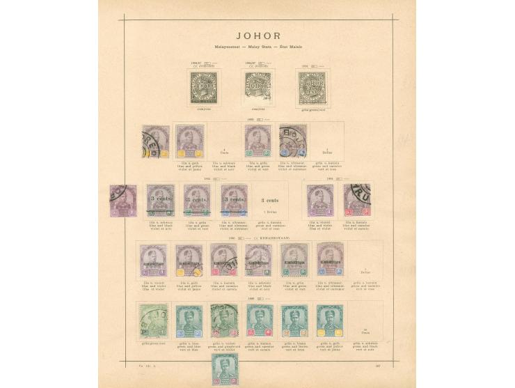1891/1912, Malay States: Negri Sembilan, Johor, Kedah, Kelantan, collection on 6 album pages, used and unused, 1911 Kelantan 