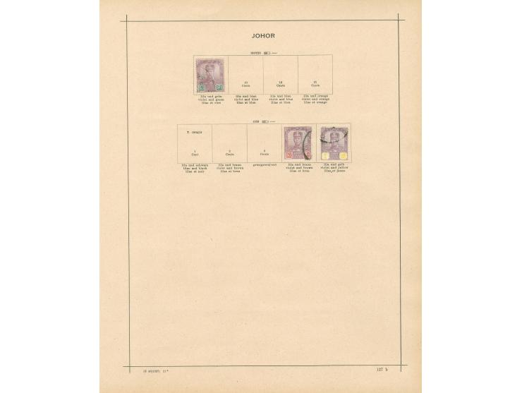1891/1912, Malay States: Negri Sembilan, Johor, Kedah, Kelantan, collection on 6 album pages, used and unused, 1911 Kelantan 