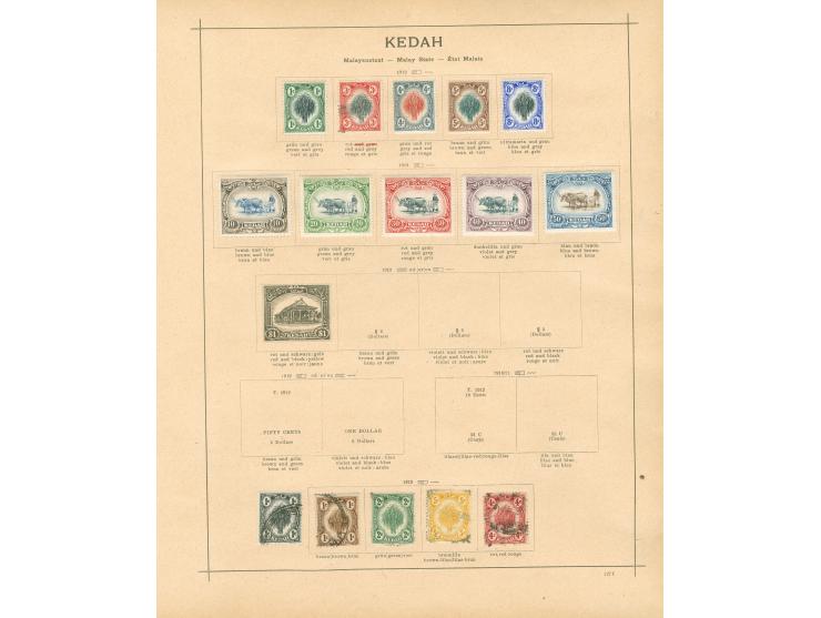 1891/1912, Malay States: Negri Sembilan, Johor, Kedah, Kelantan, collection on 6 album pages, used and unused, 1911 Kelantan 