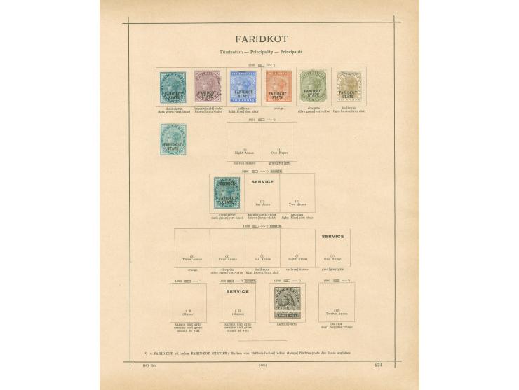 1886/1910, collection on 12 album pages including Chamba, Faridkot, Patiala, Nabha and Gwalior, unused and used, service over