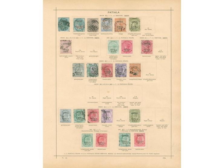 1886/1910, collection on 12 album pages including Chamba, Faridkot, Patiala, Nabha and Gwalior, unused and used, service over