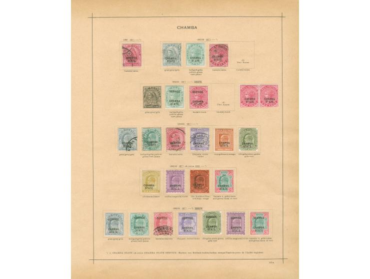 1886/1910, collection on 12 album pages including Chamba, Faridkot, Patiala, Nabha and Gwalior, unused and used, service over