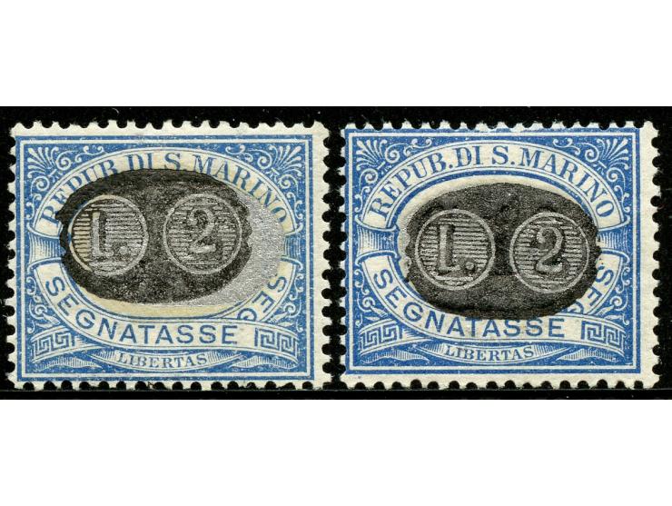 1931, surcharged issue 2 l. on 5 c. and 2 l. on 10 c. blue brown, unused hinged, fine pair.
