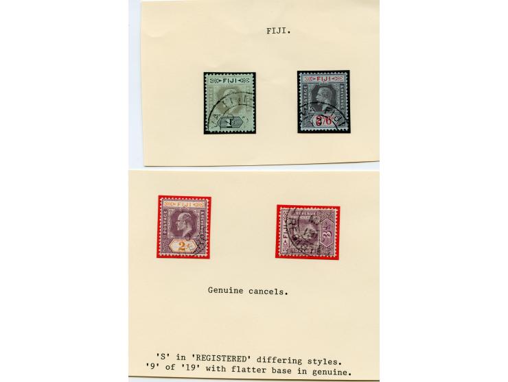 1903, KEVII two stamps 1 sh. black emerald and 2 sh. 6 d. black and red on blue, good perforations, each clear cancelled with