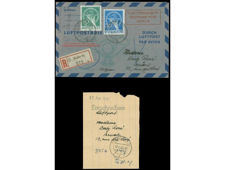 1949, Luftpostfaltbrief 60 Pfg. orangerot auf außen dunkelgraugrünem Papier mit Zufrankatur Währungsgeschädigte 10 und 30 Pfg