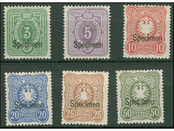 1880, Pfennig 3 Pfg.- 50 Pfg. mit Aufdruck “Specimen”, ungebraucht, tadellos